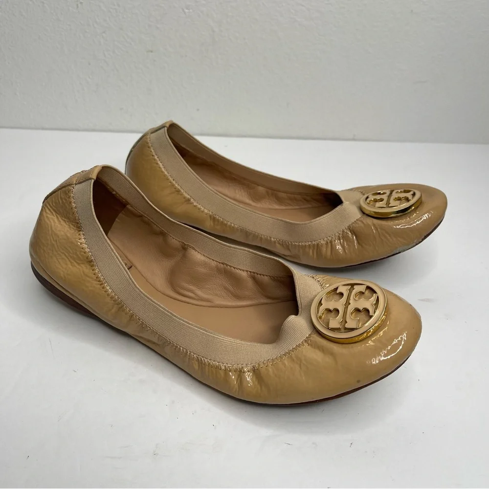 TORY BURCH Caroline Elastic Patent Leather Ballet Ballerina Flats Size 7